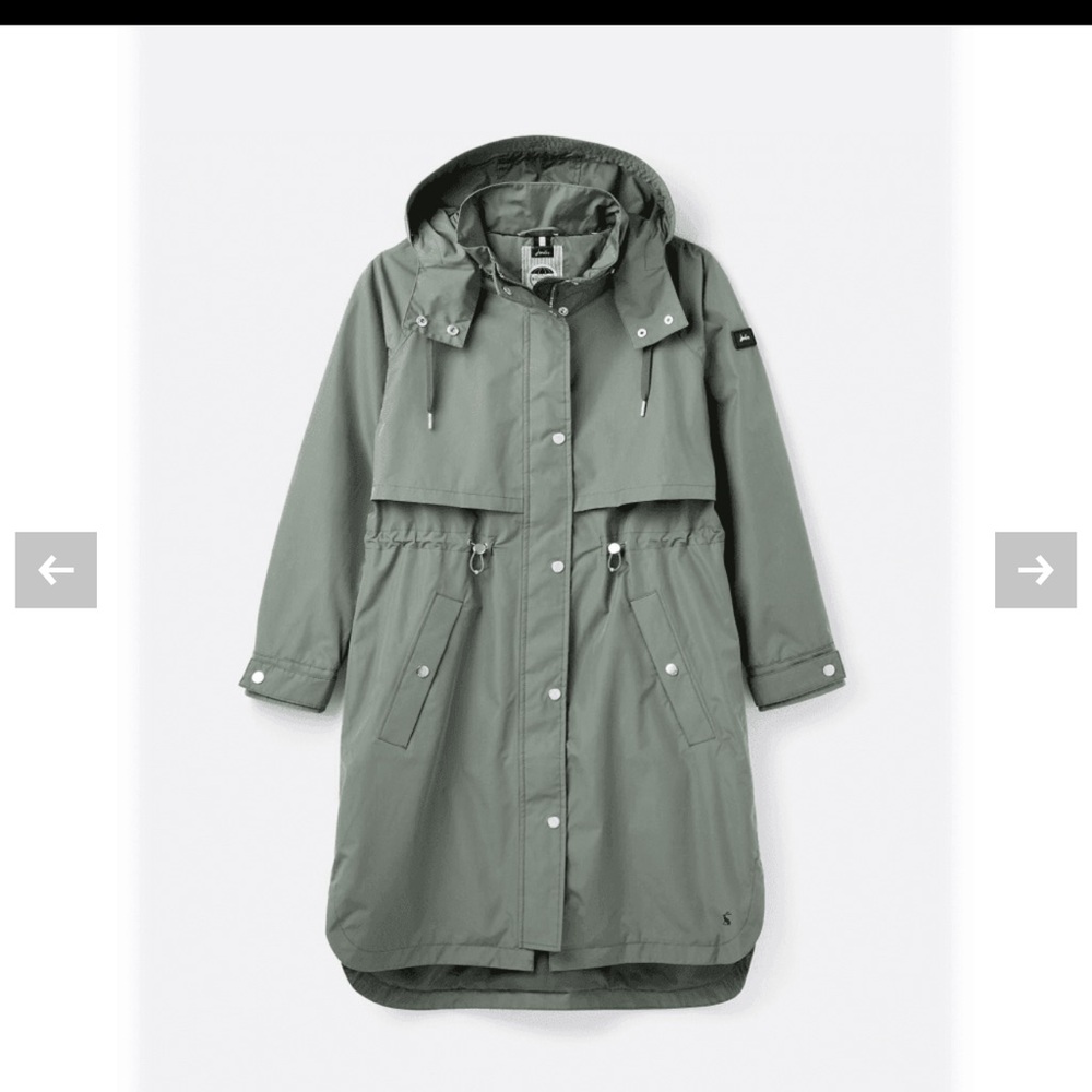 Joules Hemsley Longline Green Hooded Raincoat (size 10 US)- New Without Tags